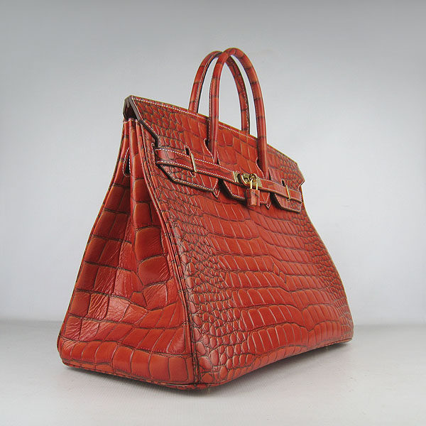 Replica Hermes Birkin 40CM Crocodile Veins Leather Bag Dark Orange 6089 Online